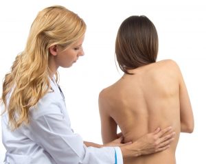 Doctor research patient spine deformity backache